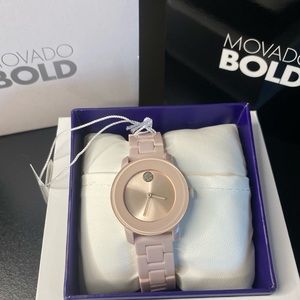 Movado bold pink ceramic crystal watch